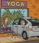 a man drives his car in reverse into a yoga class