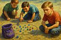 A group of young men playing marbles to illustrate Book of Daze Play Marbles Day