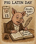An image of a pig speaking pig Latin.