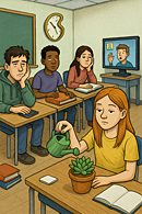 A baby curiously touching a man's face while he lies on grass.