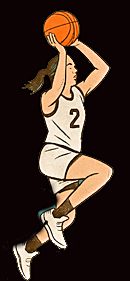 Sports satire illustration of Caitlin Clark going in for a layup.