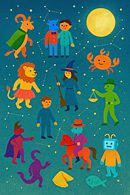 A baby curiously touching a man's face while he lies on grass.