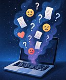 A baby curiously touching a man's face while he lies on grass.