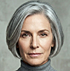 Portrait of a woman with gray hair.