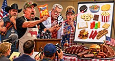 Accidentally vegan foods displayed at a press conference as concerned meat enthusiasts warn reporters about snacks containing no animal products whatsoever.