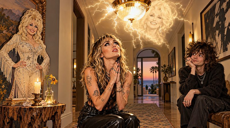 Dolly Parton Messaged Miley Cyrus through flickering hallway lights as the singer prayed beside a shrine while her fiancé watched a ghostly electrical apparition.