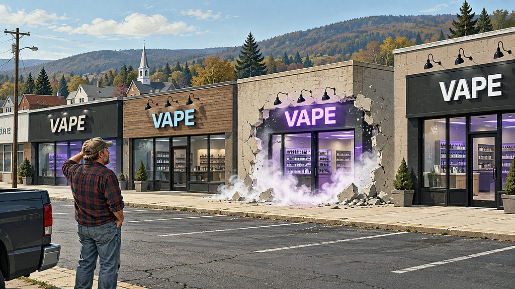 Small Pennsylvania towns face a mysterious invasion of vape shops as another storefront materializes before the eyes of a bewildered resident.